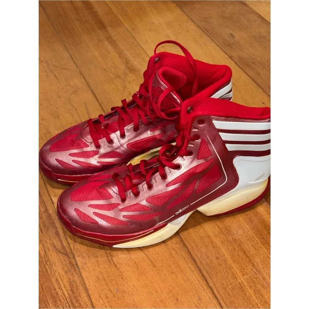 adidas adizero Red and White High-Top Basketball Shoes size 6.5